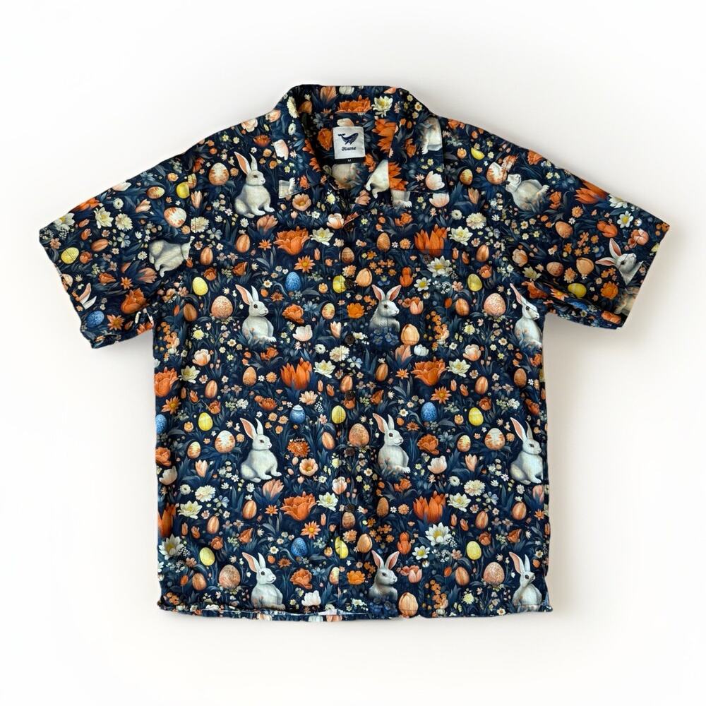 Yiume Shirt Medium Multicolor Cotton Short Sleeve Button Up Hawaiian Art